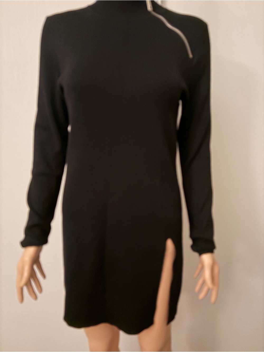 Cable & Gauge Black Turtleneck Long-Sleeve Dress with Side Slit
